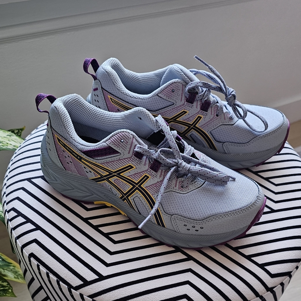 Asics Gray and Purple Running Shoes